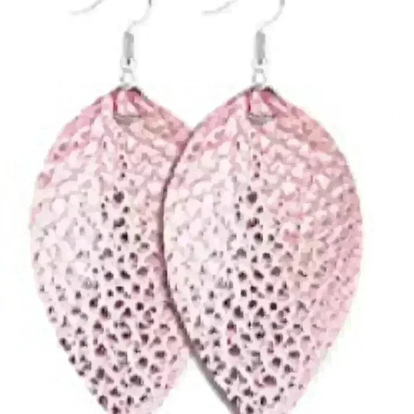 Leaf Leather Teardrop Earrings - Picture 2 of 3